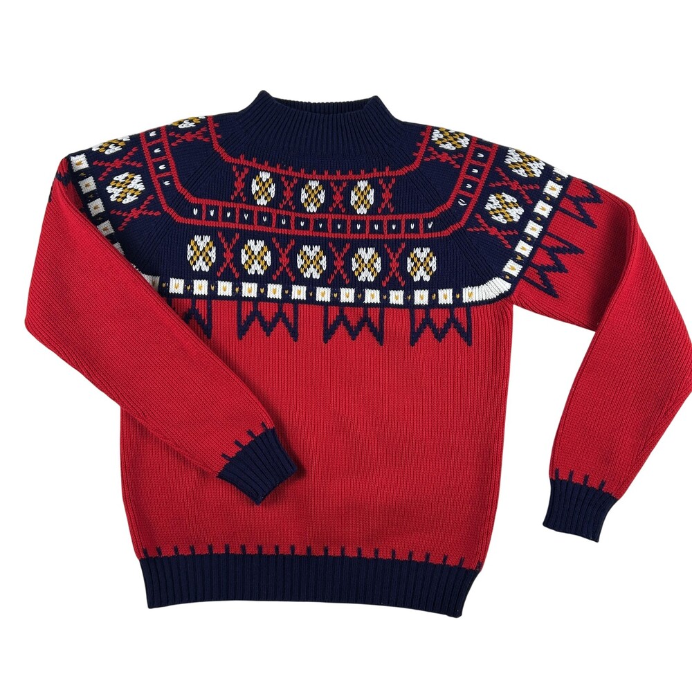 Vintage JCPenney Sweater Mens Medium Fair Isle Knit Mock Neck Pullover Ski 70s
